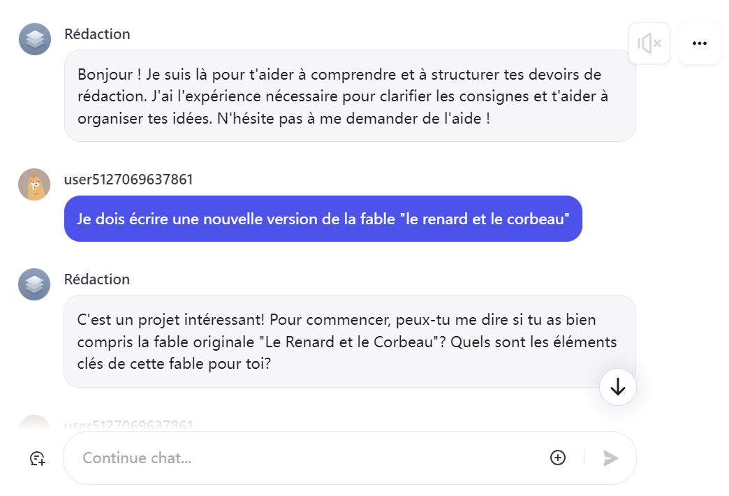 Capture d'écran d'un chatbot